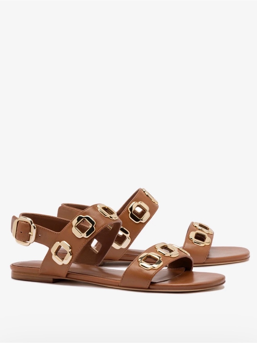 NIB and Box Larroude Milan Caramel Sandal with Gold Accents - Picture 2 of 8